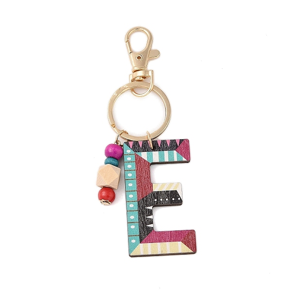 

PandaHall Wood Keychain, with Dye & Iron Key Ring, Letter E, 11.6~12.1cm. Wood Letter E