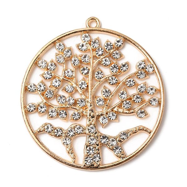 

PandaHall Zinc Alloy Pendants, with Crystal Rhinestone, Flat Round with Tree of Life, Light Gold, 48.5x45x3mm, Hole: 1.8mm Alloy+Rhinestone..., Clear