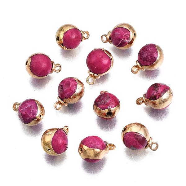 

PandaHall Natural Regalite/Imperial Jasper/Sea Sediment Jasper Charms, with Brass Findings, Round, Golden, Red, 12x9x8.5mm, Hole: 1mm...