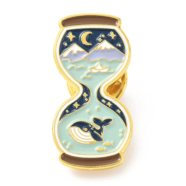 

PandaHall Alloy Enamel Brooches, Enamel Pin, with Butterfly Clutches, Sand Clock with Whale, Golden, Colorful, 29.5x14x9.5mm Alloy+Enamel