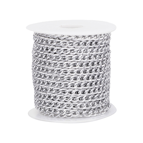 

PandaHall Oxidation Aluminum Curb Chains, Faceted, Unwelded, with Spools, Silver, 6x4x1.1mm, about 32.81 Feet(10m)/Roll Aluminum