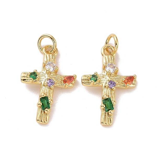 

PandaHall Cross Brass Micro Pave Colorful Cubic Zirconia Pendants, with Jump Rings, Cadmium Free & Lead Free, Real 18K Gold Plated...