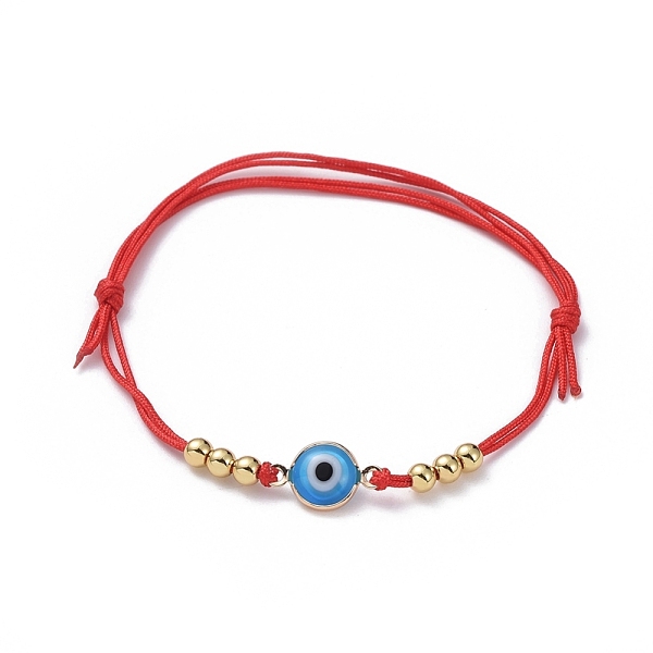 

PandaHall Adjustable Nylon Thread Braided Bead Bracelets, with Brass Beads and Brass Enamel Evil Eye Links connectors, Blue, 1-3/4 inch...