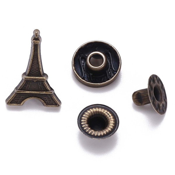 

PandaHall Brass Snap Buttons, Alloy Cap, Garment Buttons, Cadmium Free & Lead Free, Eiffel Tower Shape, Antique Bronze, Cap: 18.5X13mm, Pin...