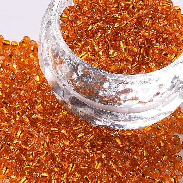 

PandaHall 12/0 Glass Seed Beads, Silver Lined Round Hole, Round, Orange Red, 2mm, Hole: 1mm, about 6666pcs/100g Glass