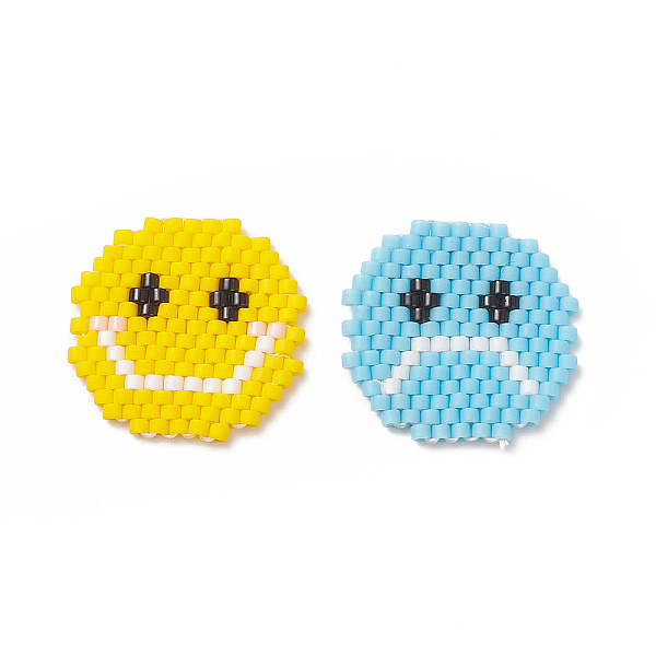 

PandaHall Handmade Seed Beads, Loom Pattern, Smile & Sad Face, Mixed Color, 19x20x1.8mm, Hole: 0.7mm, 2pcs/set Glass Smiling Face Multicolor