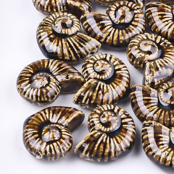 

PandaHall Handmade Porcelain Beads, Fancy Antique Glazed Porcelain, Sea Snail, Peru, 39~40x30~31x16.5~18mm, Hole: 2.5~3.5mm Porcelain Snail..., Brown