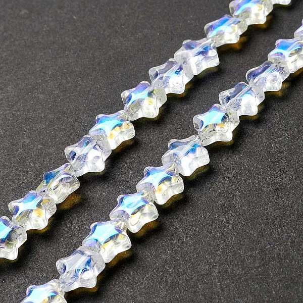 

PandaHall Transparent Glass Beads Strand, Star, Clear AB, 8~8.5x8~8.5x3.5~4mm, Hole: 1mm, about 50pcs/strand, 14.25~15.35 inch(36.2~39cm)..., White