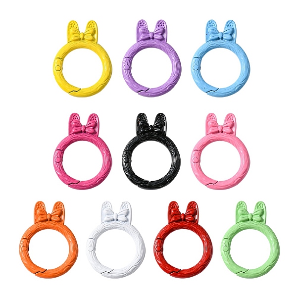 

PandaHall 10Pcs Spray Painted Alloy Spring Gate Rings, Ring with Rabbit Ear, Mixed Color, 37x28x7mm, inner diameter: 19mm Alloy Multicolor