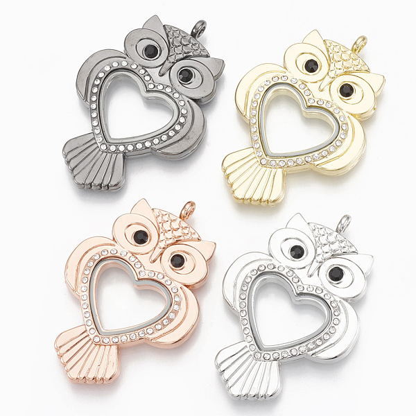 

PandaHall Alloy Magnetic Locket Big Pendants, with Rhinestone and Glass, Owl, Mixed Color, 60x39.5x7.5mm, Hole: 3.5mm, Inner Measure..., Multicolor