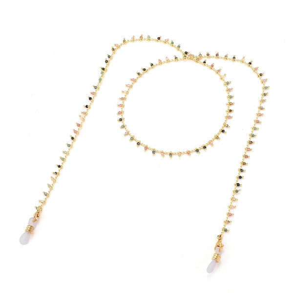 

PandaHall Brass Eyeglasses Chains, Neck Strap for Eyeglasses, with Faceted Round Natural Tourmaline Beads and Rubber Loop Ends, Golden..., Multicolor