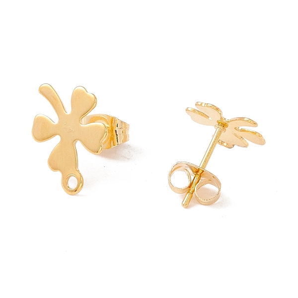 

PandaHall 201 Stainless Steel Stud Earring Findings, with 304 Stainless Steel Pins, Horizontal Loops and Ear Nuts, Clover, Real 24K Gold...