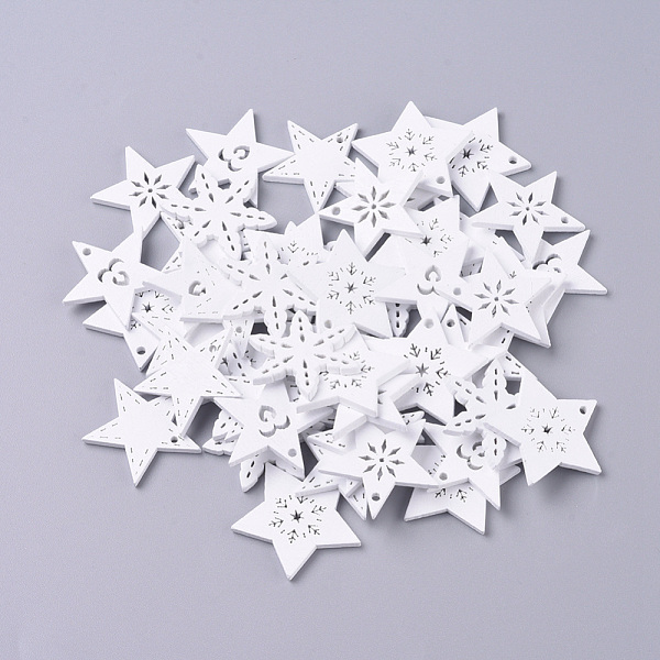 

PandaHall Natural Poplar Wood Pendants, Spray Painted, for Christmas, Star, White, 26.5~30x30~31x2.5mm, Hole: 2mm Wood Star White