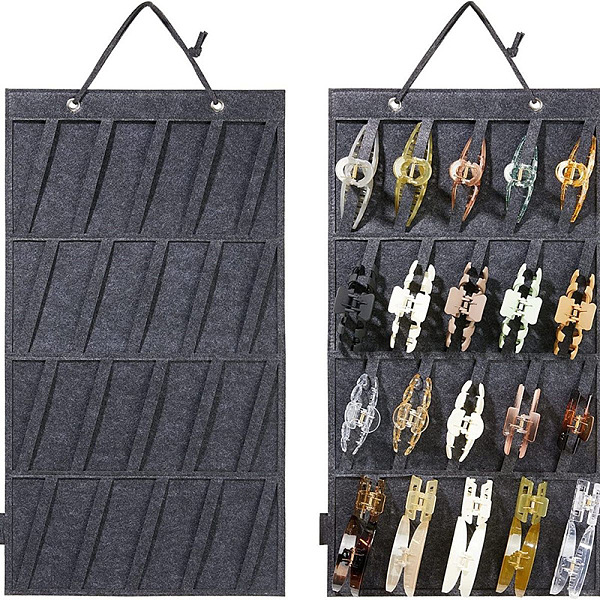 

PandaHall Wall-mounted Non-woven Fabric Claw Hair Clips Storage Bag, Rectangle, Black, 65x35cm... Cloth Rectangle Black