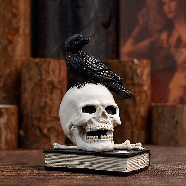 

PandaHall Resin Skull with Bird Figurines, for Home Office Desktop Decoration, Floral White, 80x50x120mm Resin Skull