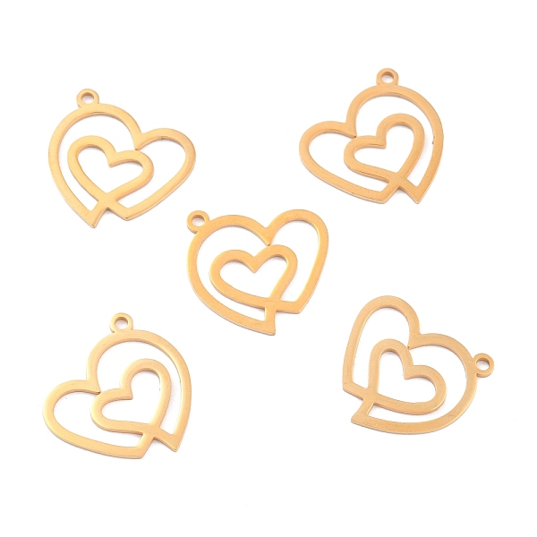 

PandaHall Ion Plating(IP) 201 Stainless Steel Pendants, Double Heart, Golden, 20.5x20x1mm, Hole: 1.6mm 201 Stainless Steel Heart
