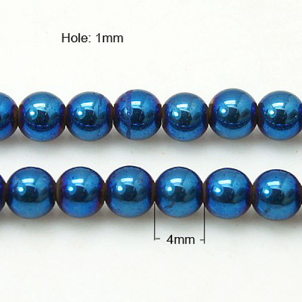 

PandaHall Non-Magnetic Synthetic Hematite Beads Strands, Blue Plated, Round, Blue Plated, 4mm Non-magnetic Hematite Round Blue