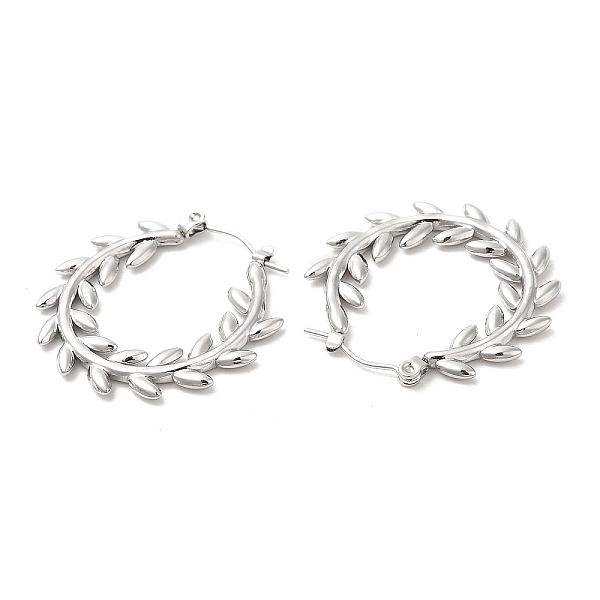 

PandaHall 304 Stainless Steel Hoop Earrings for Women, Leaf, Stainless Steel Color, 29x30x2mm 304 Stainless Steel Leaf