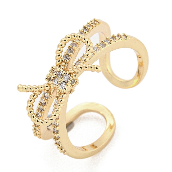 

PandaHall Brass Micro Pave Cubic Zirconia Cuff Rings, Bowknot Open Rings for Women, Long-Lasting Plated, Golden, Adjustable Brass+Cubic..., Clear
