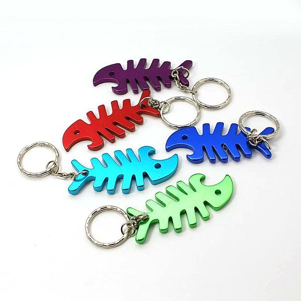 

PandaHall Aluminum Alloy Bottle Openners, with Iron Rings, Fishbone, Mixed Color, 108mm Alloy Fish