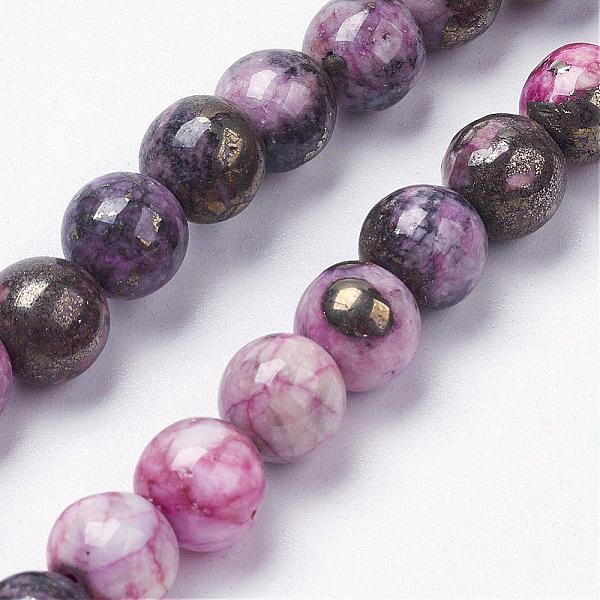 

PandaHall Natural Pyrite Beads Strands, Dyed, Round, Pink, 7.5~8.5mm, Hole: 1mm, about 27pcs/strand, 7.9 inch(20.3cm) Pyrite Round Pink