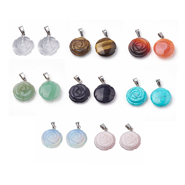 

PandaHall Natural & Synthetic Gemstone Pendants, with Stainless Steel Snap On Bails, Flower, 23x20x6~7mm, Hole: 7x4mm Mixed Stone Flower