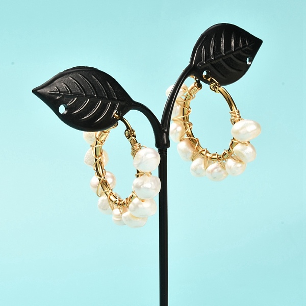 

PandaHall Ring Natural Pearl Beads Hoop Earrings for Girl Women, WhiteSmoke, 31x36x8mm, Pin: 0.6mm Pearl Ring White