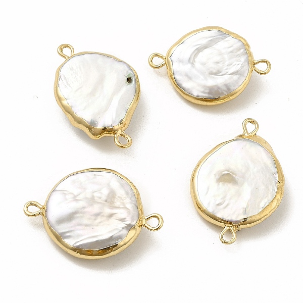 

PandaHall Baroque Natural Keshi Pearl Connector Charms, Flat Round Links, with Brass Double Loops, Light Gold, 24~27x16~18x5~7mm, Hole...