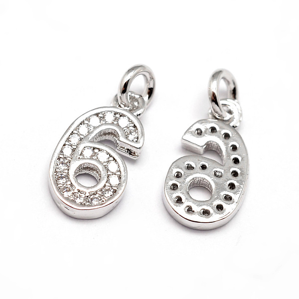 

PandaHall Real Platinum Plated Tone Brass Micro Pave Cubic Zirconia Number Charms, Num.6, Cadmium Free & Nickel Free & Lead Free..., Clear