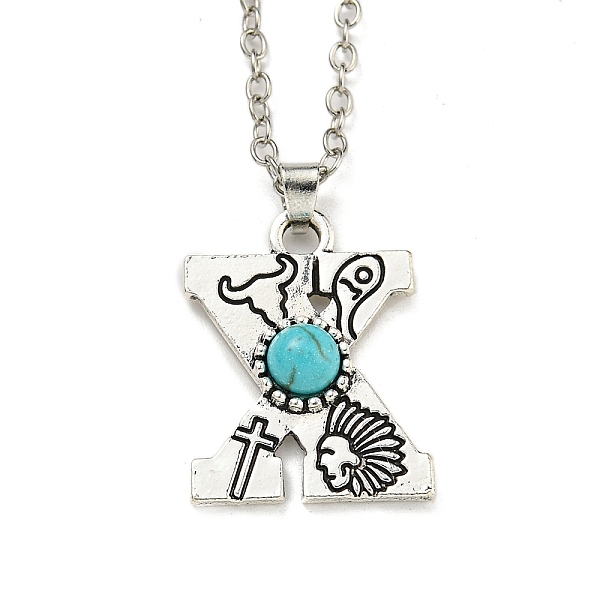 

PandaHall Letter A~Z Antique Silver Plated Alloy with Synthetic Turquoise Pendant Necklaces, with Iron Cable Chains, Letter X, 18.70 inch...