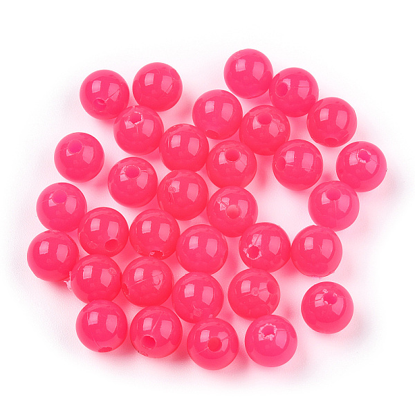 

PandaHall Opaque Plastic Beads, Round, Fuchsia, 6x5.5mm, Hole: 1.8mm, about 4790pcs/500g Plastic Round Pink