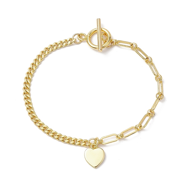 

PandaHall Brass Heart Charms Bracelets, Curb Chains & Paperclip Chains Bracelets for Women, Golden, 7-1/2 inch(19.2cm) Brass Heart