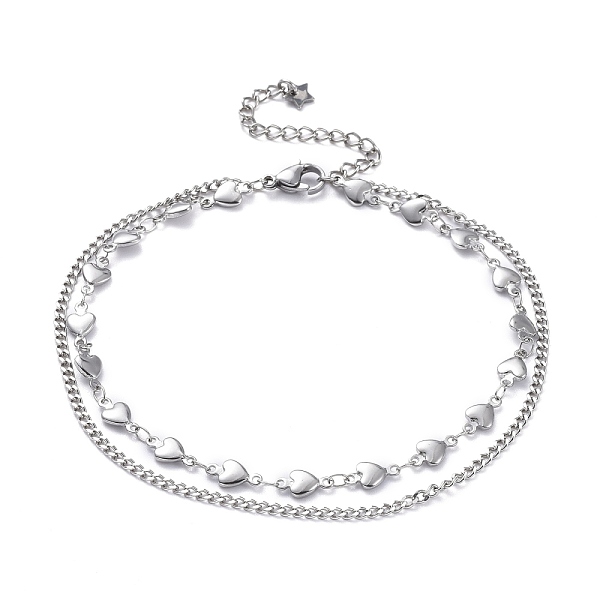 

PandaHall 304 Stainless Steel Multi-Strand Anklets, with Lobster Claw Clasps, Heart, Stainless Steel Color, 9-1/4 inch(23.4cm) Stainless...