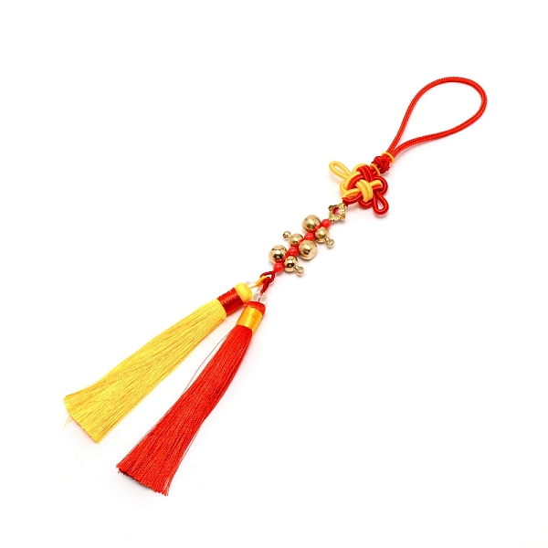 

PandaHall Polyester Tassel & Chinese Knot Pendant, with Brass Gourds, for KeyChain and Car Good Luck Decor, Colorful, 350mm Polyester Others..., Red