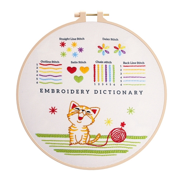 

PandaHall DIY Embroidery Kit, including Embroidery Needles & Thread, Linen Cloth, Cat Shape, 290x290mm Linen Cat Shape