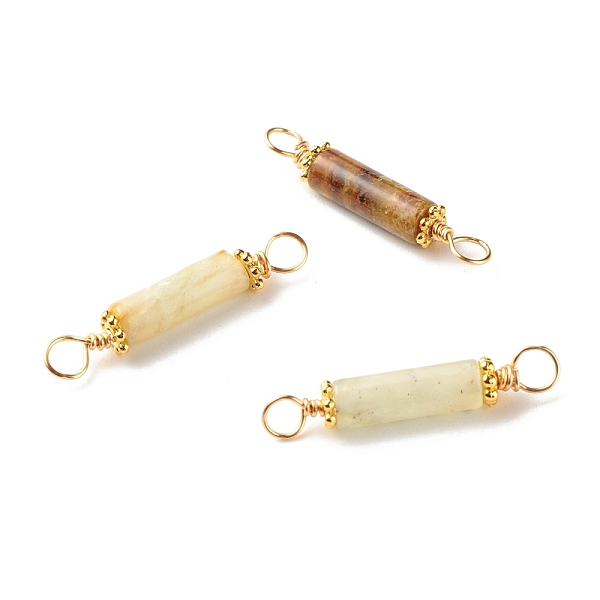 

PandaHall Natural Jade Links Connectors, with Eco-Friendly Copper Wire and Tibetan Style Alloy Daisy Spacer Beads, Column, 25~26.5x4mm, Hole...