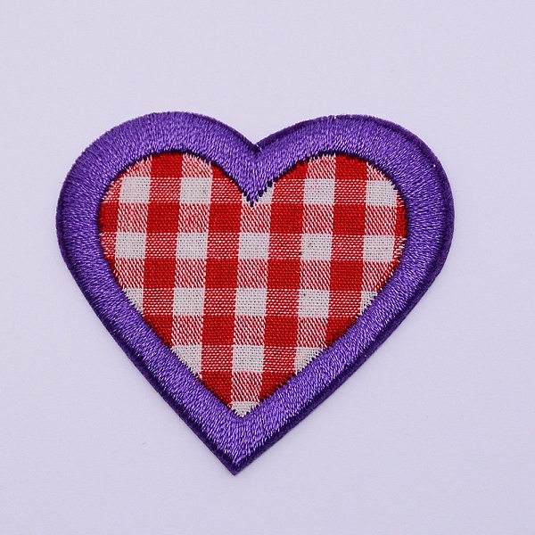 PandaHall Computerized Embroidery Cloth Iron on/Sew on Patches, Costume Accessories, Appliques, Heart with Tartan Pattern, Red, 47x51x1mm...