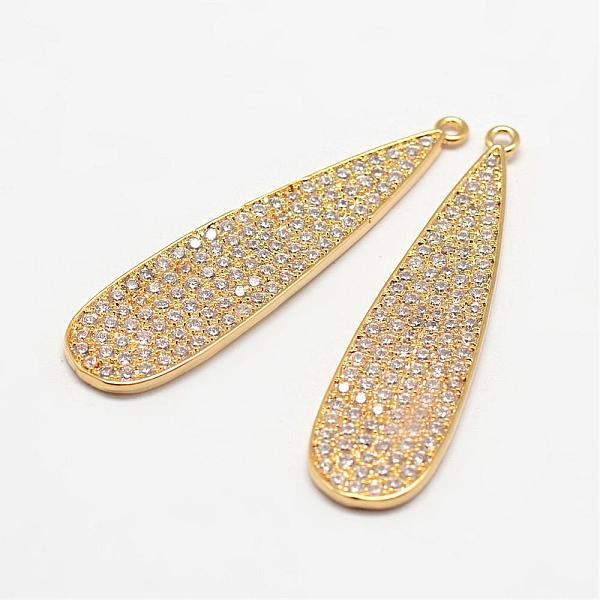 

PandaHall Teardrop Brass Micro Pave Cubic Zirconia Pendants, Golden, 43.5x11x1.5mm, Hole: 1.5mm Brass+Cubic Zirconia Teardrop