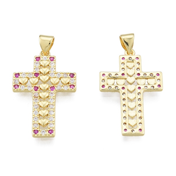 

PandaHall Brass Micro Pave Cubic Zirconia Pendants, Real 18K Gold Plated, Cross, Magenta, 27x17x2mm, Hole: 3.5x4mm Brass+Cubic Zirconia..., Pink