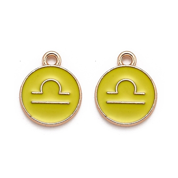 

PandaHall Alloy Enamel Pendants, Flat Round with Constellation/Zodiac Sign, Golden, Libra, 15x12x2mm, Hole: 1.5mm Alloy+Enamel Libra Yellow