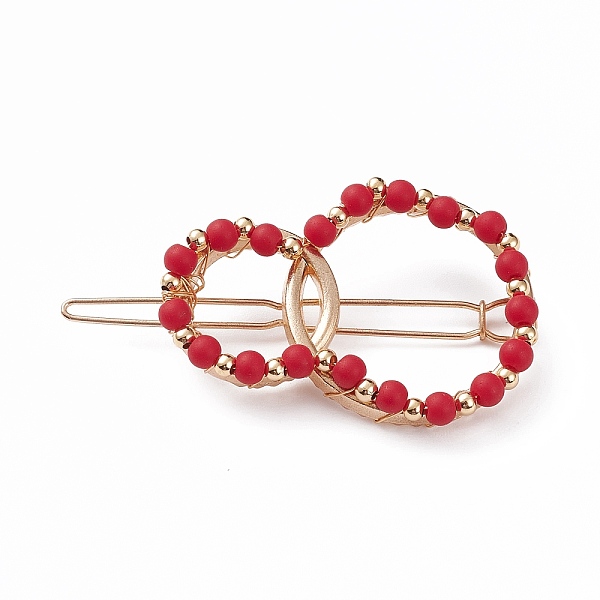 

PandaHall Alloy Hollow Hair Barrettes, Ponytail Holder Statement, with Glass Beads and Brass Beads, Light Gold, Red, 60.5x32x8mm Alloy Red