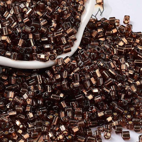 

PandaHall Glass Seed Beads, Silver Lined, Square, Coconut Brown, 3~3.5x2.5~3x2.5~3mm, Hole: 1mm, about 10714pcs/pound Glass