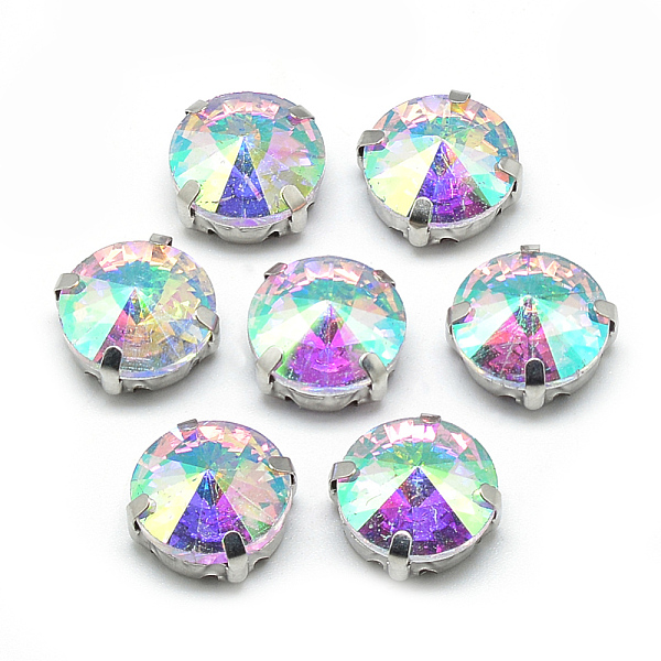 

PandaHall Sew on Rhinestone, Multi-strand Links, Glass Rhinestone, with Brass Prong Settings, Garments Accessories, Faceted, Flat Round..., White