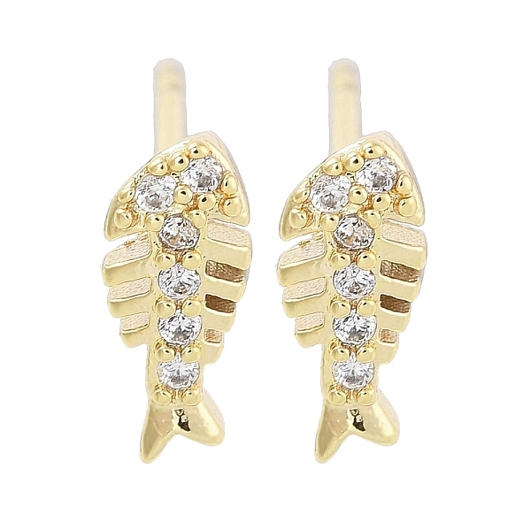 

PandaHall Brass Pave Clear Cubic Zirconia Stud Earring, Fishbone, Real 18K Gold Plated, 8x3mm Brass Others Clear