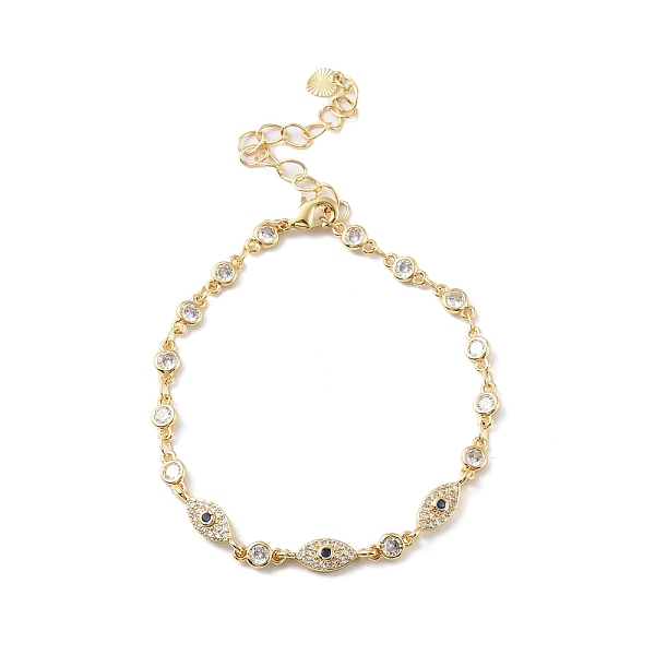

PandaHall Cubic Zirconia Horse Eye Link Bracelets, Brass Jewelry for Women, Cadmium Free & Lead Free, Real 18K Gold Plated, 7-1/8 inch(18cm)...