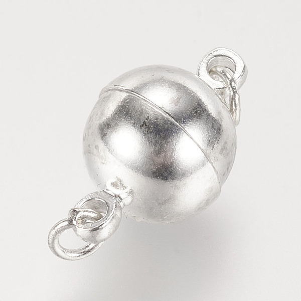 

PandaHall Brass Magnetic Clasps with Loops, Nickel Free, Round, Silver Color Plated, 16x10mm, Hole: 2mm Brass Round