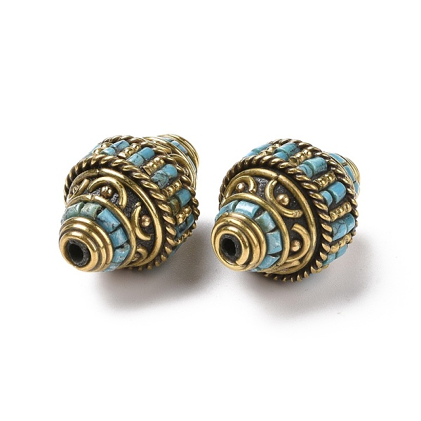 

PandaHall Handmade Tibetan Style Beads, with Brass Findings and Synthetic Turquoise, Bicone, Antique Golden, Sky Blue, 25x16mm, Hole: 1.6mm...