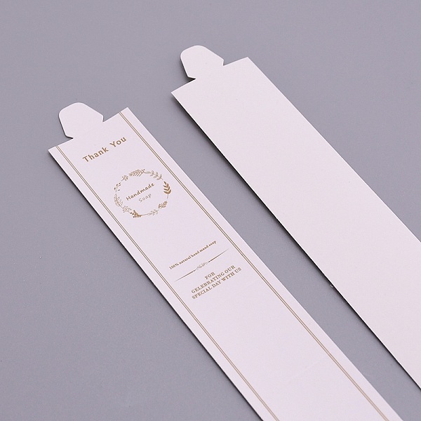 

PandaHall Wrap Paper Tape for Handmade Soap Making, Rectangle with Word, White, 24x3x0.03cm, 20pcs/set Paper White