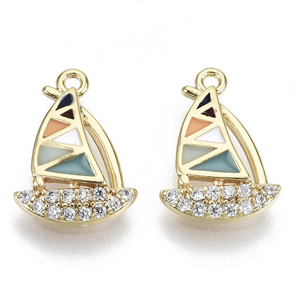 

PandaHall Brass Micro Pave Cubic Clear Zirconia Charms, with Enamel, Nickel Free, Boat, Real 18K Gold Plated, Colorful, 12x9x2.5mm, Hole...