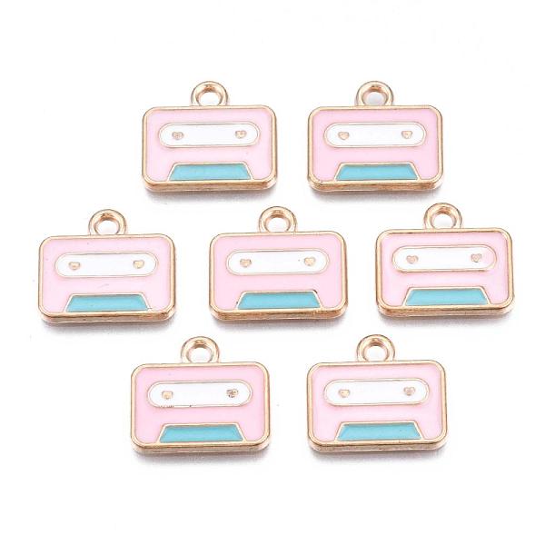 

PandaHall Alloy Charms, Cadmium Free & Lead Free, with Enamel, Cassette Tape, Light Gold, Pink, 14x16x1mm, Hole: 2mm Alloy+Enamel Others...